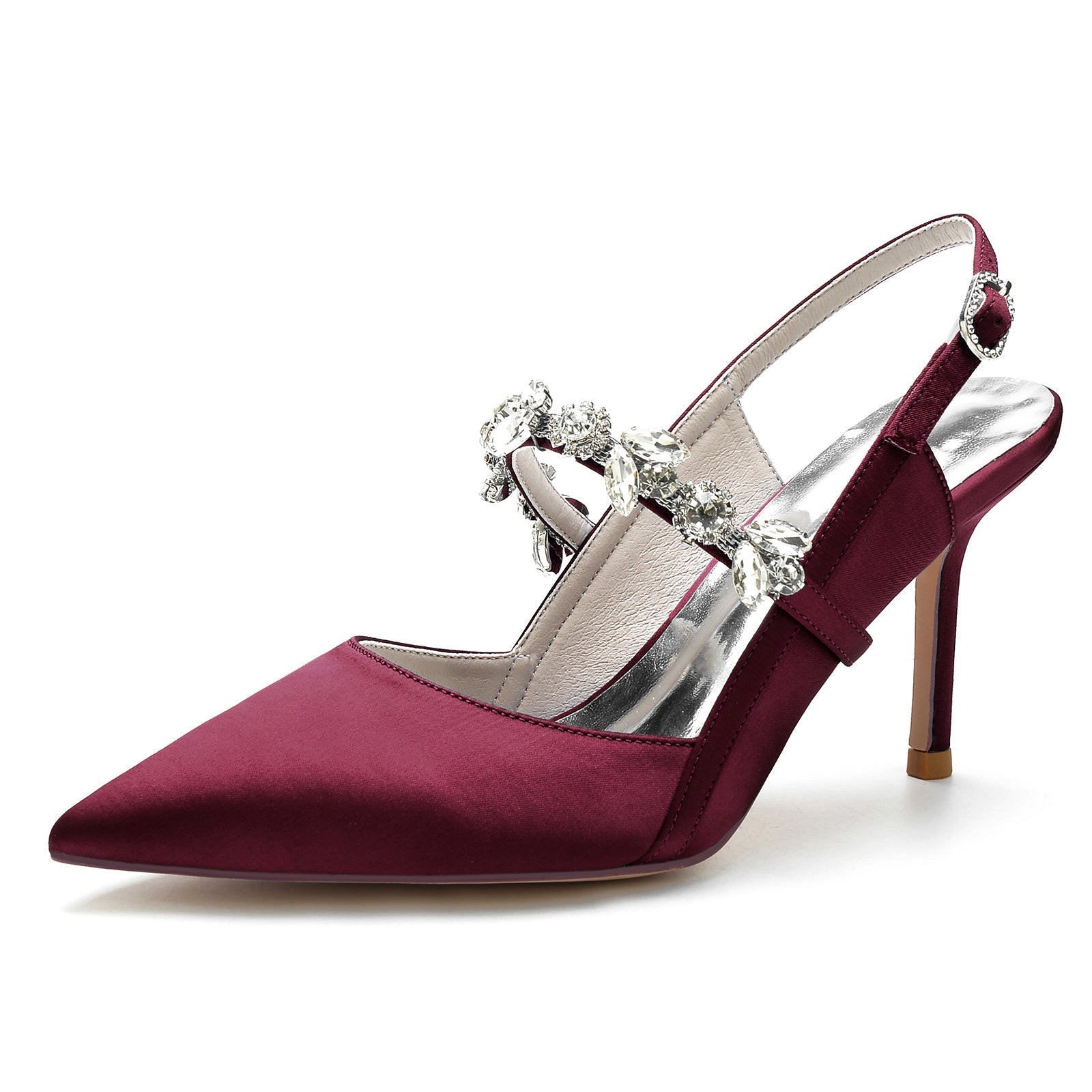 Women's Wedding Shoes Silk Satin Rhinestone Block Heel Peep Toe Buckle Bridal Shoes