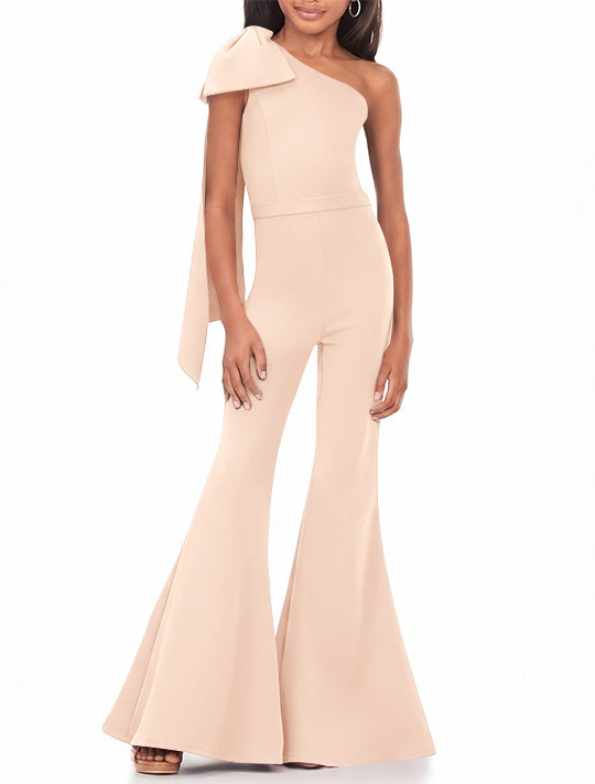 One-Shoulder Girls Prom Jumpsuits with Bowknot
