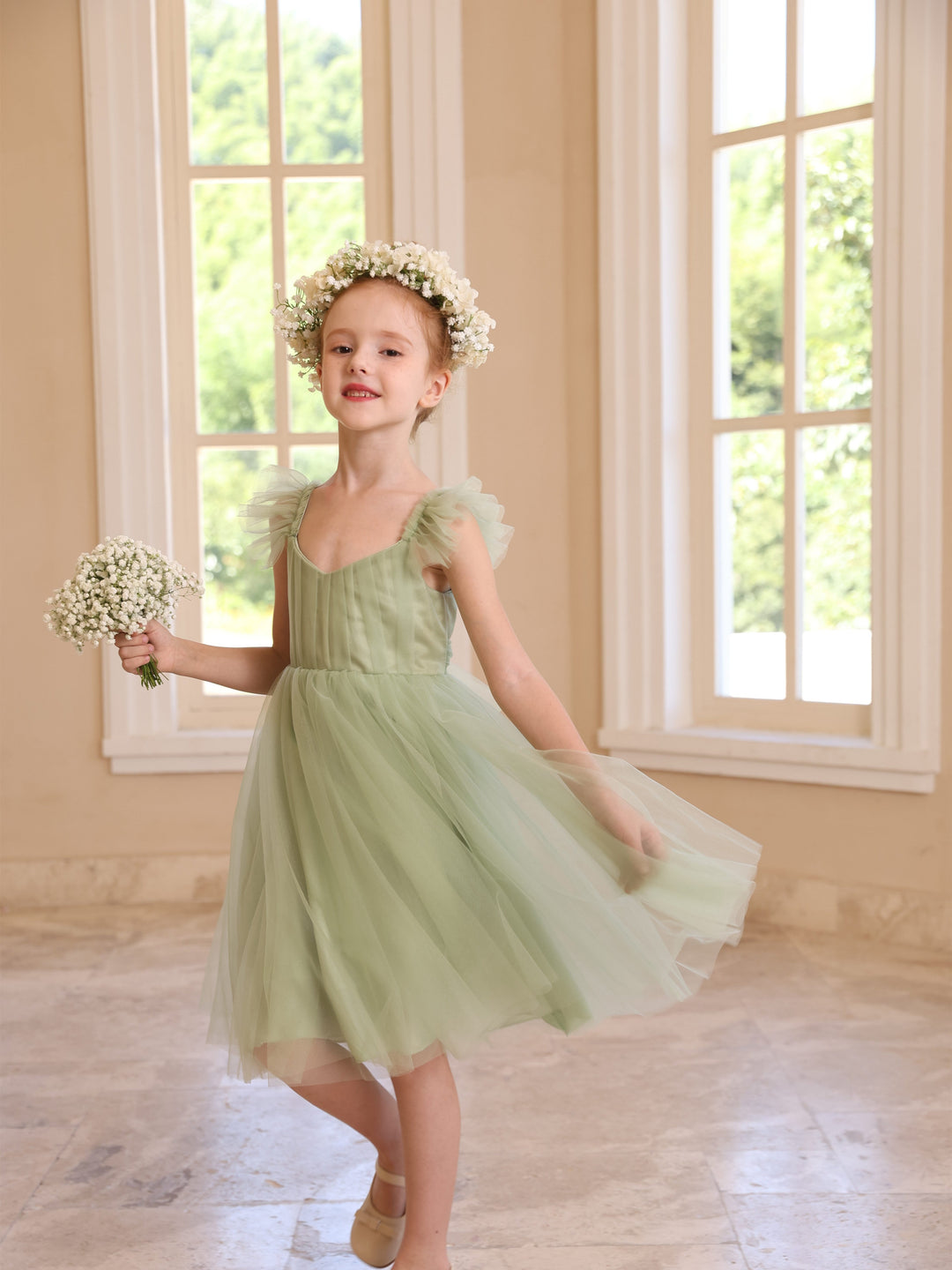 Ball-Gown Square Neck Sleeveless Knee-Length Flower Girl Dresses With Pure colour
