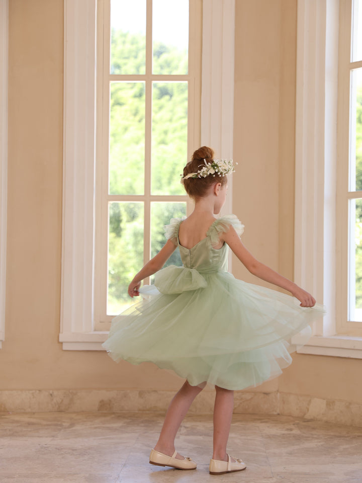 Ball-Gown Square Neck Sleeveless Knee-Length Flower Girl Dresses With Pure colour
