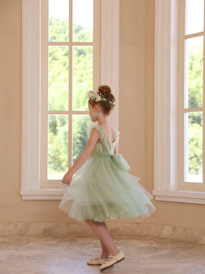 Ball-Gown Square Neck Sleeveless Knee-Length Flower Girl Dresses With Pure colour