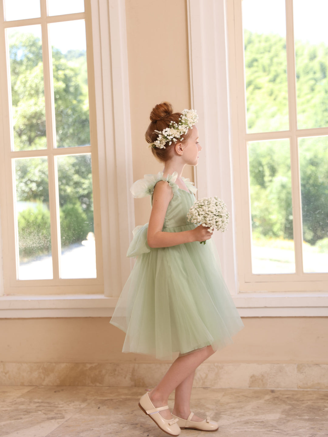 Ball-Gown Square Neck Sleeveless Knee-Length Flower Girl Dresses With Pure colour