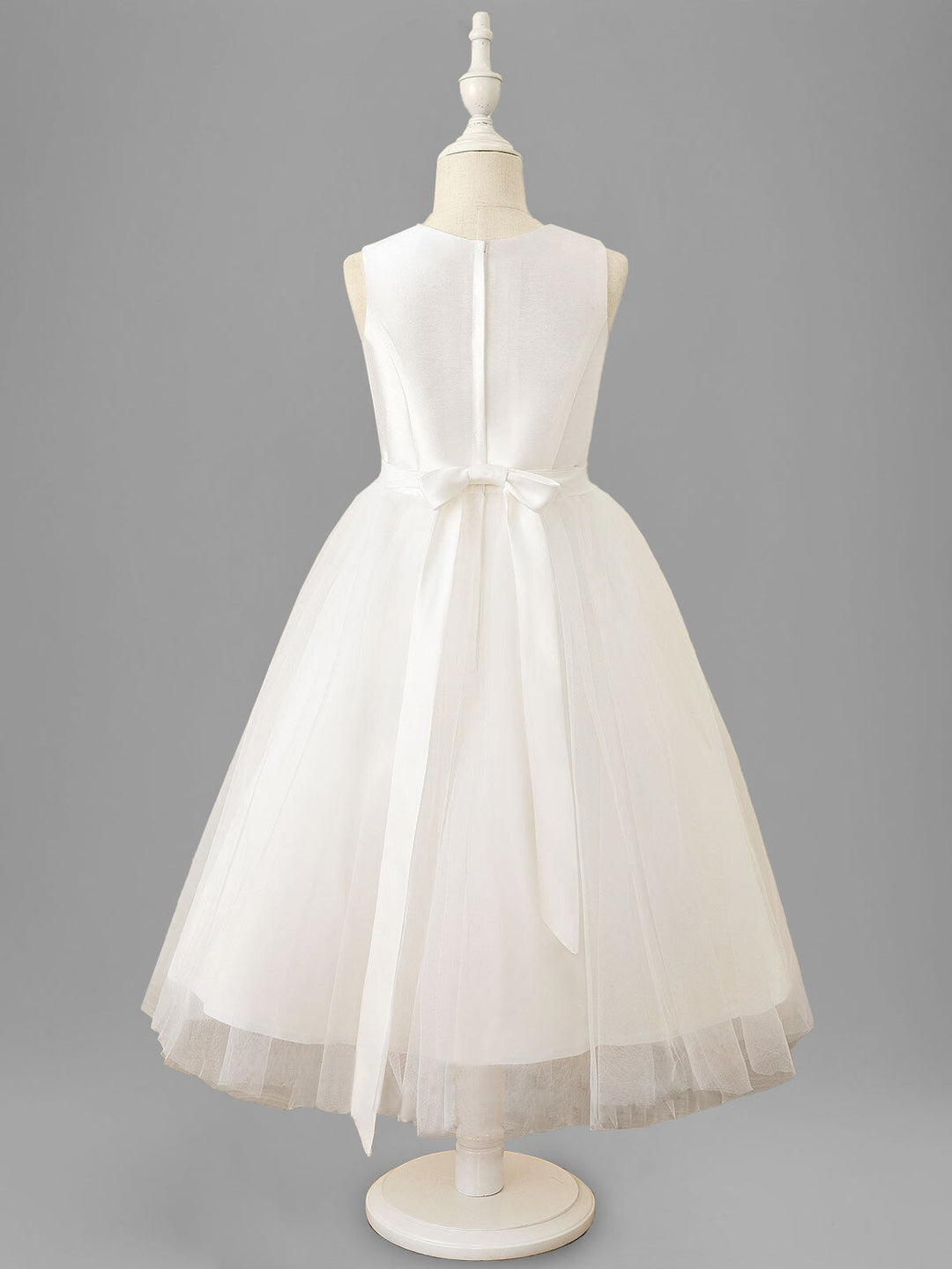 A-Line/Princess Scoop Neck Sleeveless Tea-Length Flower Girl Dress with Bowknot