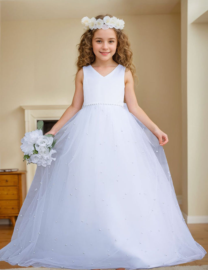 Elegant Princess Ball Gown Satin & Tulle Flower Girl Dress