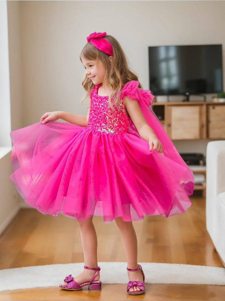 Sequins Tulle Knee-length Birthday Party Dress