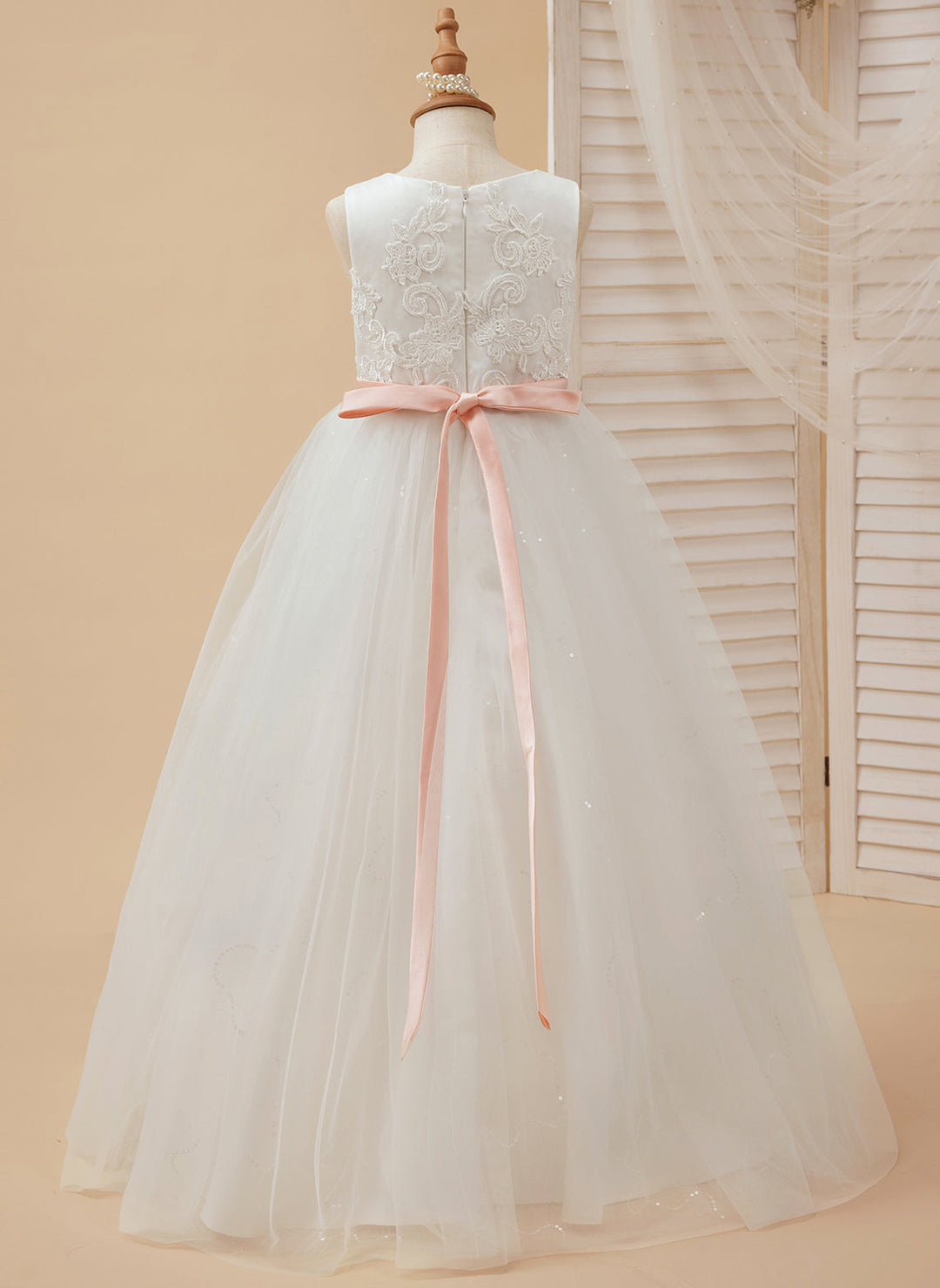 Ball-Gown/Princess Tulle Floor-length Ivory Flower Girl Dress