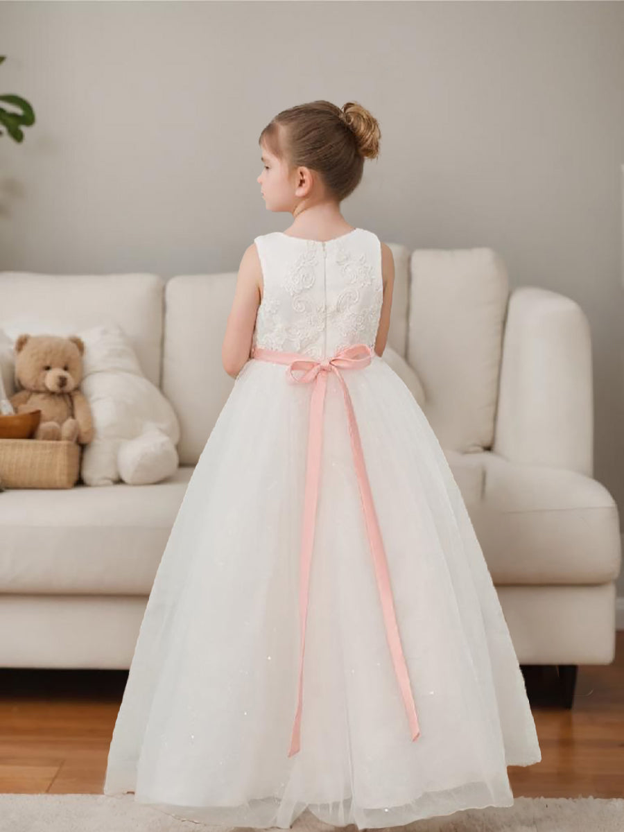 Ball-Gown/Princess Tulle Floor-length Ivory Flower Girl Dress