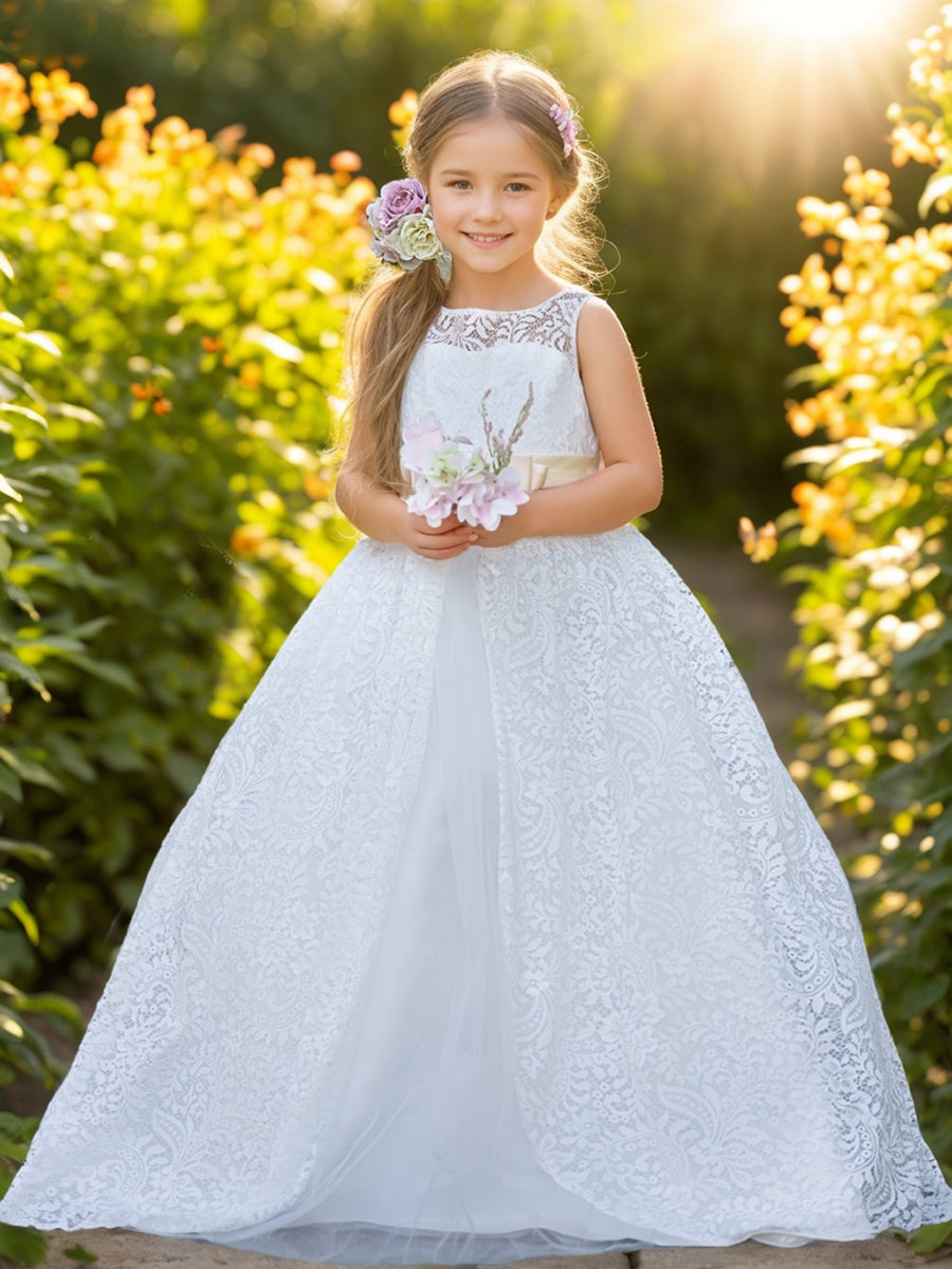 A-line Lace Tulle Floor-length Ivory Dress