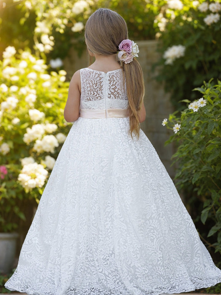 A-line Lace Tulle Floor-length Ivory Dress