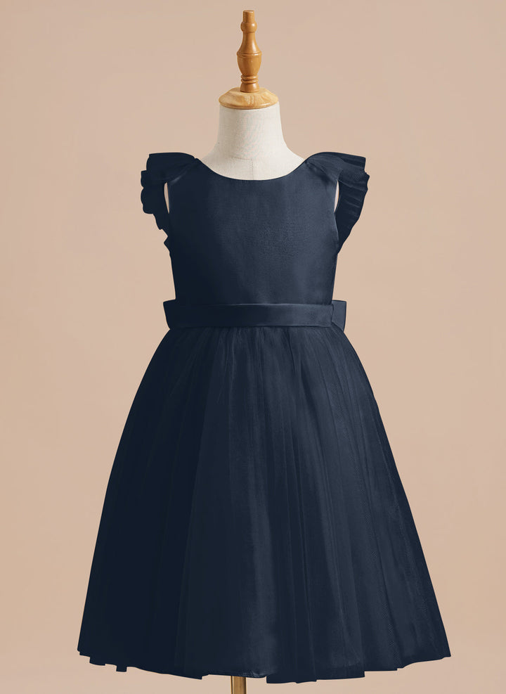 A-line Satin Tulle Knee-length Flower Girl Dress