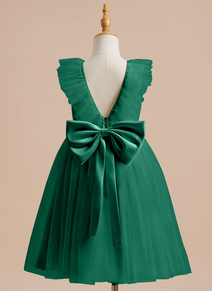 A-line Satin Tulle Knee-length Flower Girl Dress