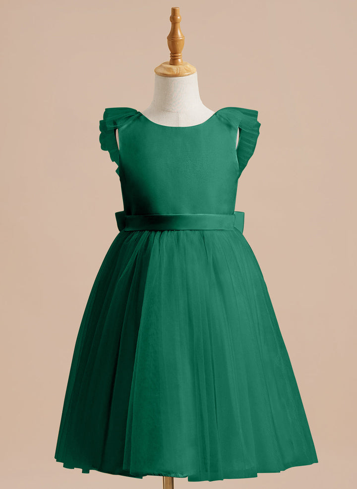 A-line Satin Tulle Knee-length Flower Girl Dress