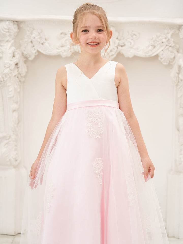 A-line Satin Tulle Ankle-length Pink Dress