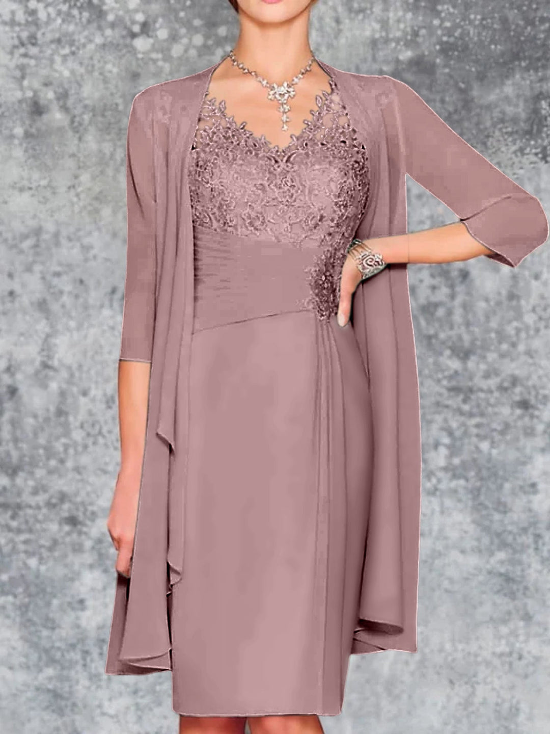 Sheath/Column V-Neck Knee-Length Mother of the Bride Dresses
