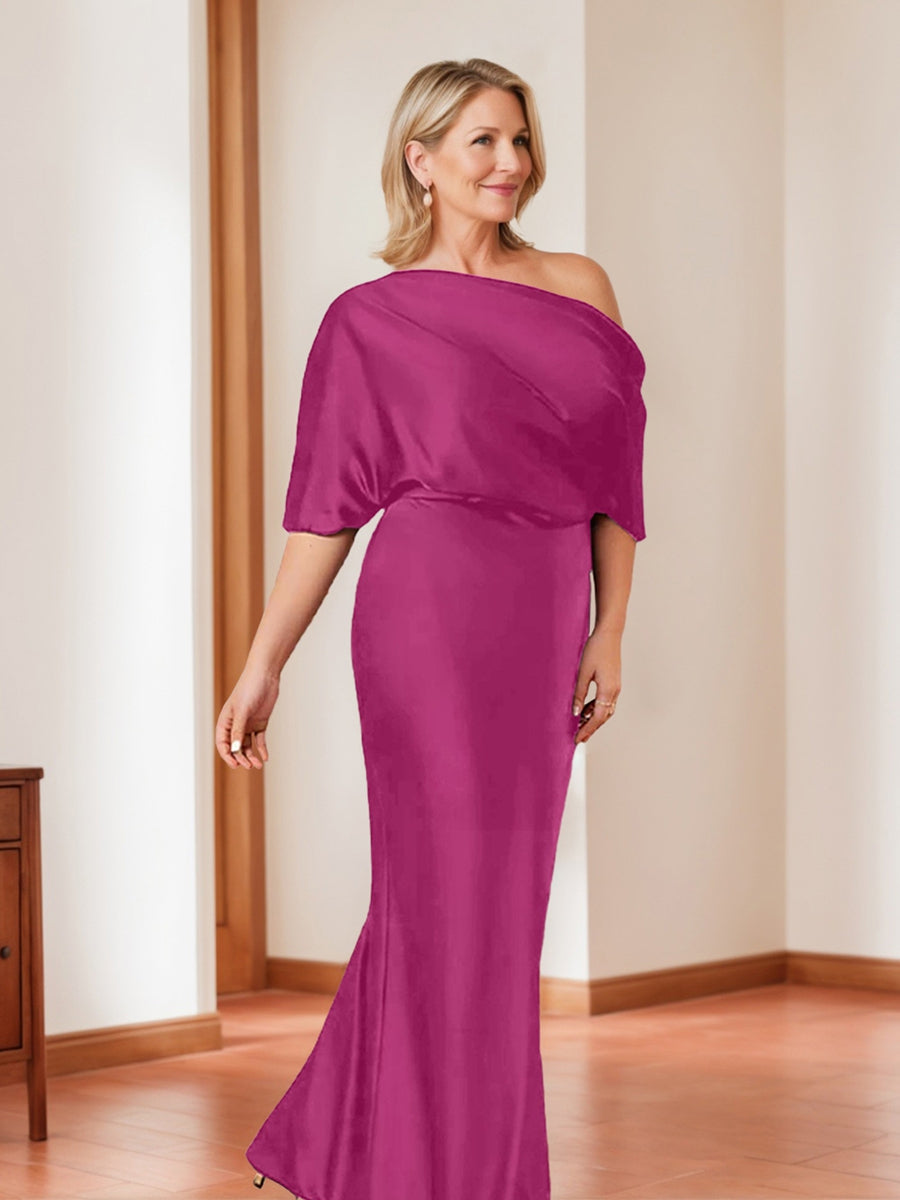 Sheath/Column One-Shoulder 1/2 Sleeves Elegant Plus Size Mother of the Bride Dresses