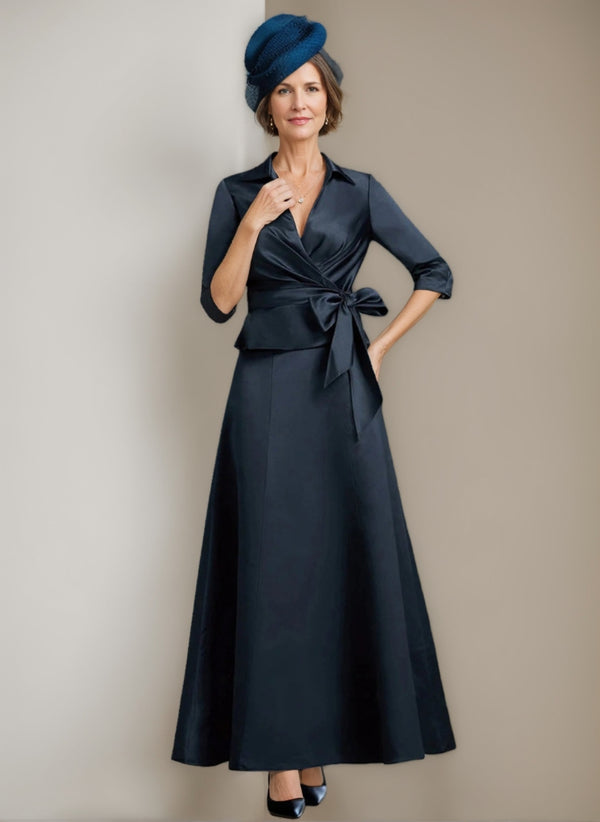 A-Line/Princess V-Neck Satin Ankle Length Elegant Mother of the Bride Dresses