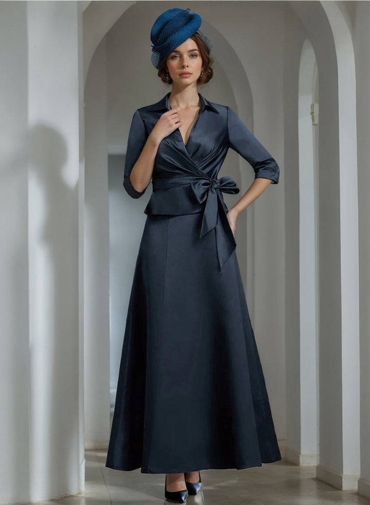 A-Line/Princess V-Neck Satin Ankle Length Elegant Mother of the Bride Dresses