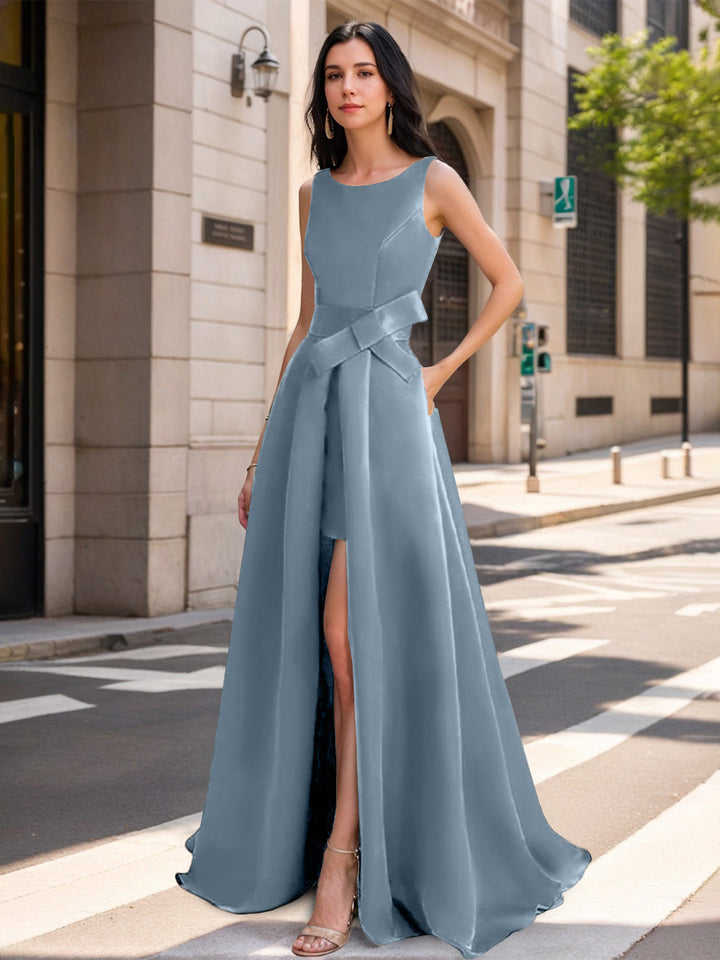 A-Line/Princess Scoop Mother of the Bride Dresses with High Split & Bow