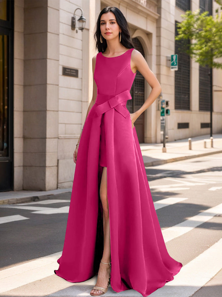 A-Line/Princess Scoop Mother of the Bride Dresses with High Split & Bow