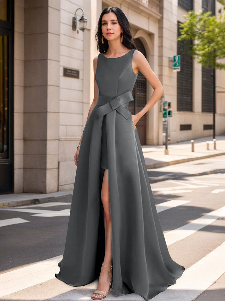 A-Line/Princess Scoop Mother of the Bride Dresses with High Split & Bow