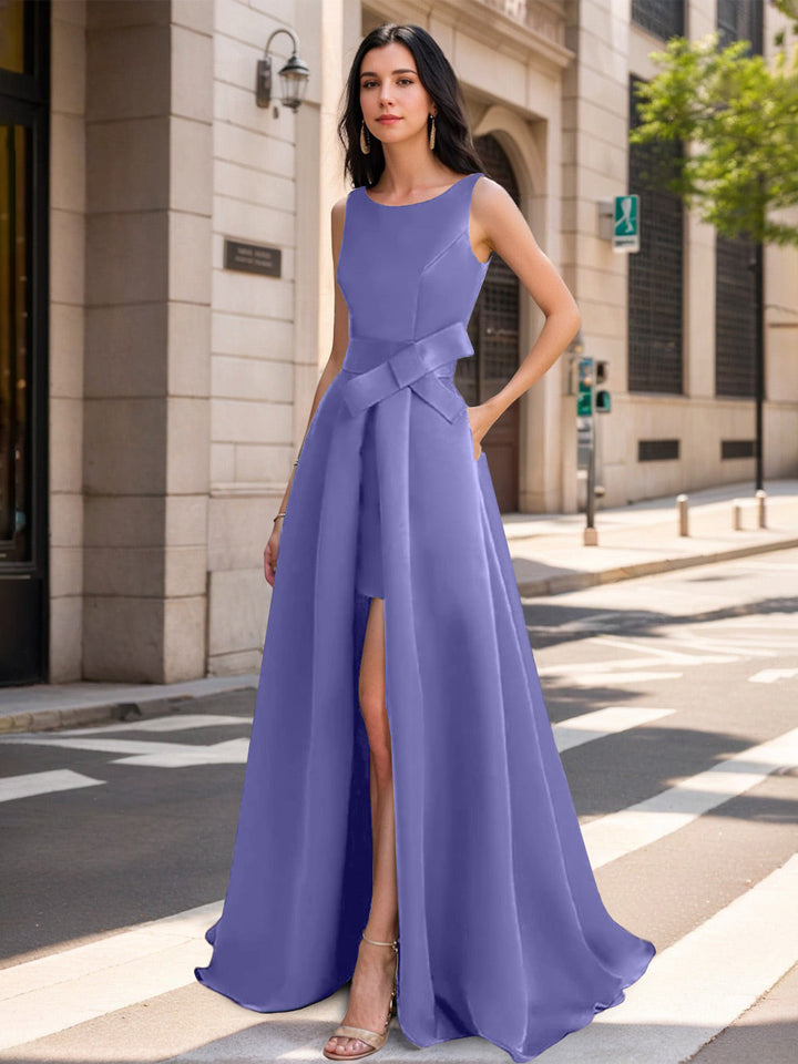 A-Line/Princess Scoop Mother of the Bride Dresses with High Split & Bow