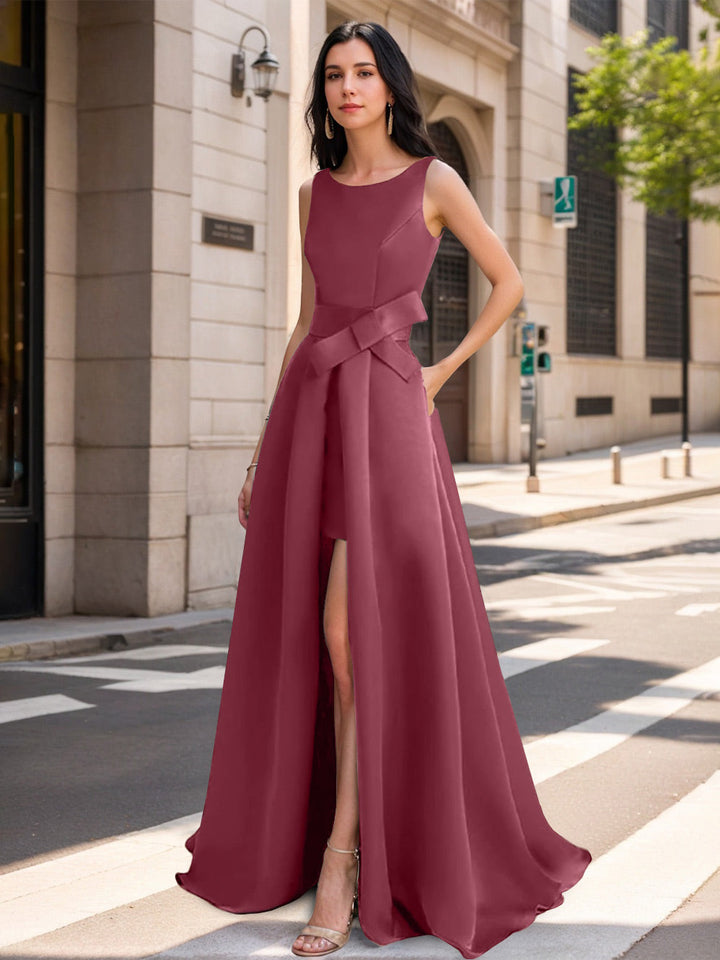 A-Line/Princess Scoop Mother of the Bride Dresses with High Split & Bow