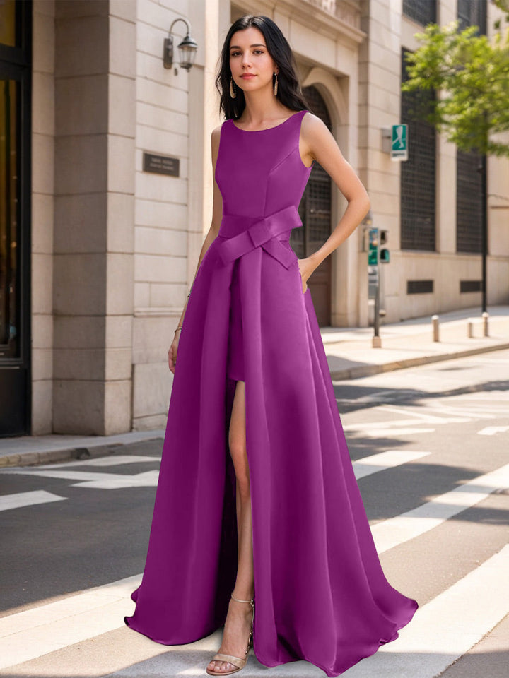 A-Line/Princess Scoop Mother of the Bride Dresses with High Split & Bow