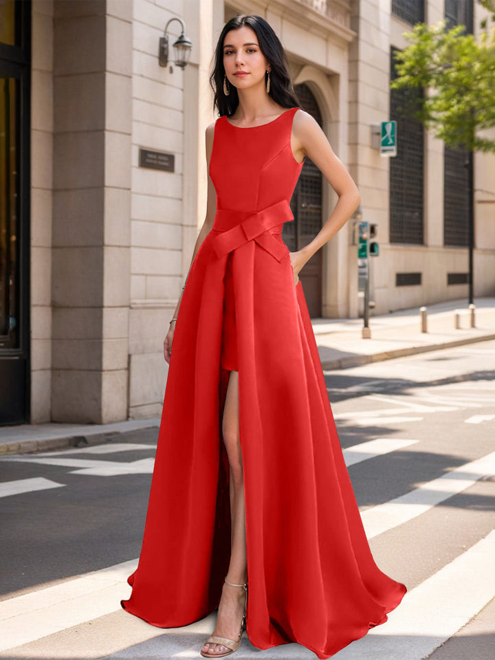 A-Line/Princess Scoop Mother of the Bride Dresses with High Split & Bow