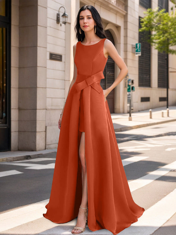A-Line/Princess Scoop Mother of the Bride Dresses with High Split & Bow