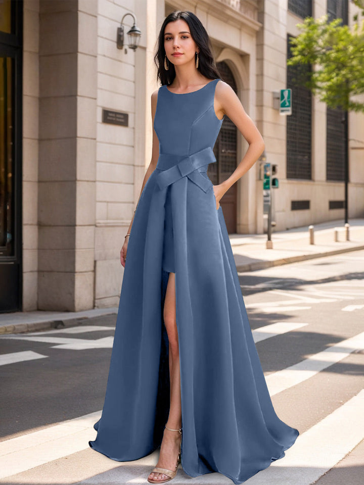 A-Line/Princess Scoop Mother of the Bride Dresses with High Split & Bow
