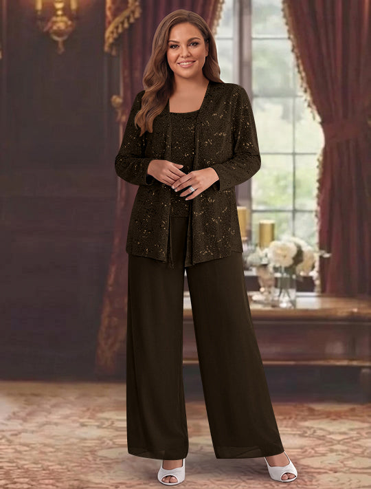 Chiffon Plus Size Mother of the Bride Pantsuits with Jacket &amp; Sequins
