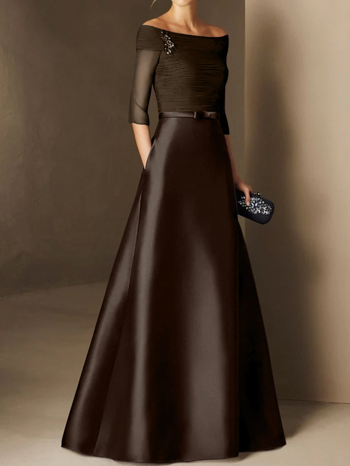 A-Line/Princess Off-the-Shoulder Short Sleeves Mother of the Bride Dresses with Belt Applique