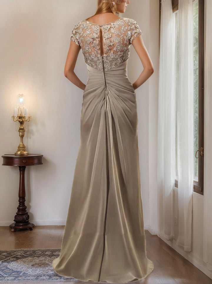 Sheath/Column Scoop Floor-Length Chiffon Mother of the Bride Dresses With Lace Ruffle