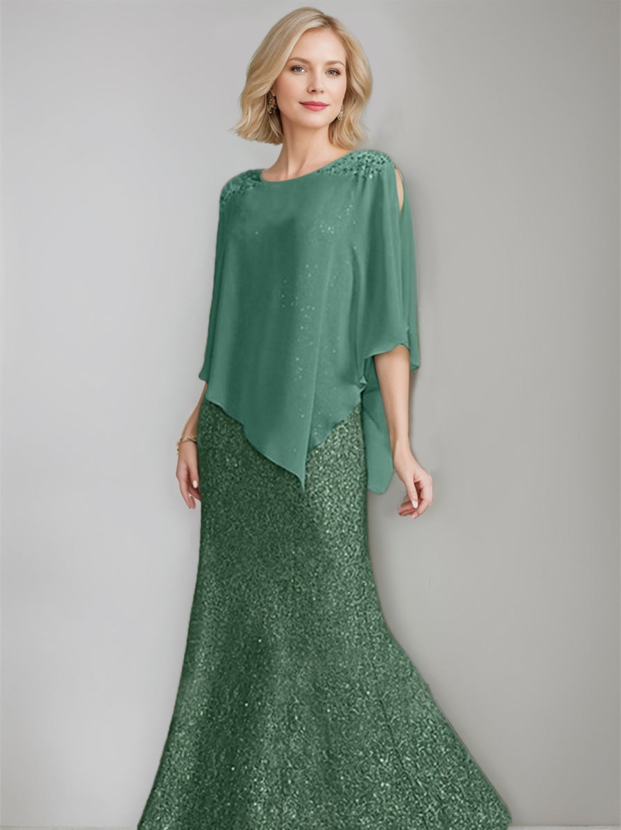 Chiffon Scoop Floor-Length Mother of the Bride Pantsuits with Beading Sequins
