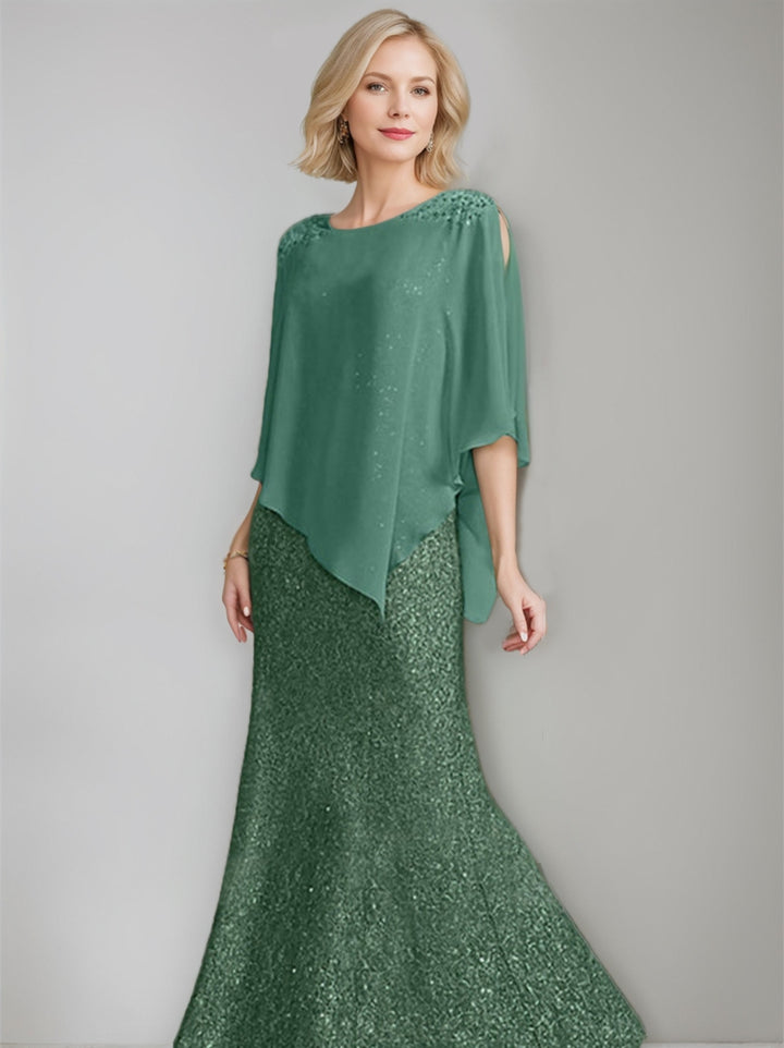Chiffon Scoop Floor-Length Mother of the Bride Pantsuits with Beading Sequins
