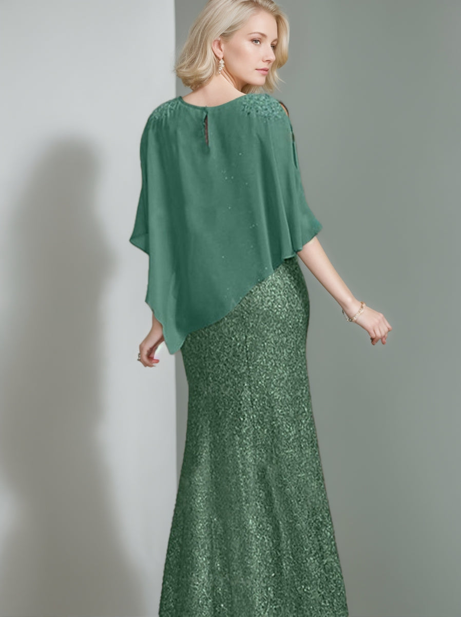 Chiffon Scoop Floor-Length Mother of the Bride Pantsuits with Beading Sequins