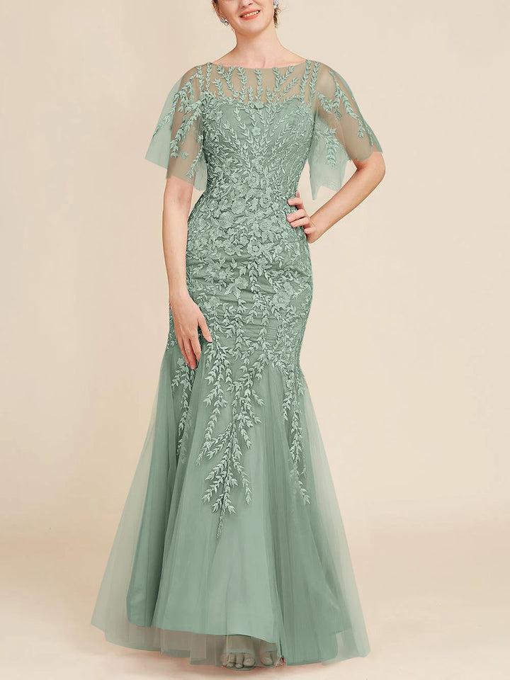 Trumpet/Mermaid Scoop Half Sleeves Floor-Length Mother of the Bride Dresses with Lace