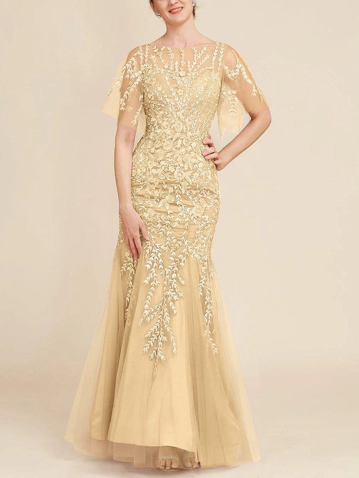 Trumpet/Mermaid Scoop Half Sleeves Floor-Length Mother of the Bride Dresses with Lace