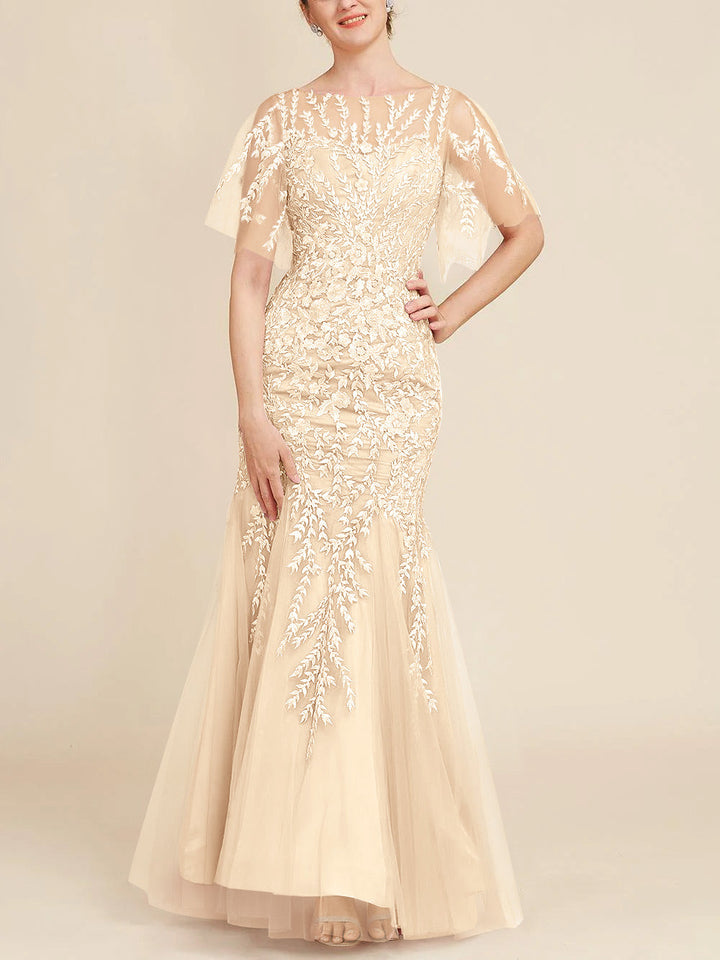 Trumpet/Mermaid Scoop Half Sleeves Floor-Length Mother of the Bride Dresses with Lace
