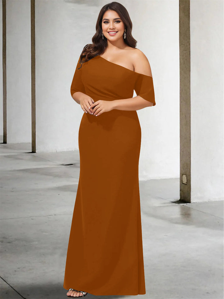 A-Line/Princess One-Shoulder 3/4 Length Sleeves Pure Colour Plus Size Floor-Length Mother of the Bride Dresses