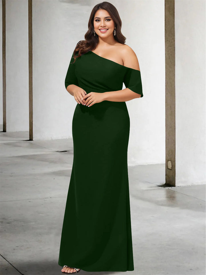 A-Line/Princess One-Shoulder 3/4 Length Sleeves Pure Colour Plus Size Floor-Length Mother of the Bride Dresses