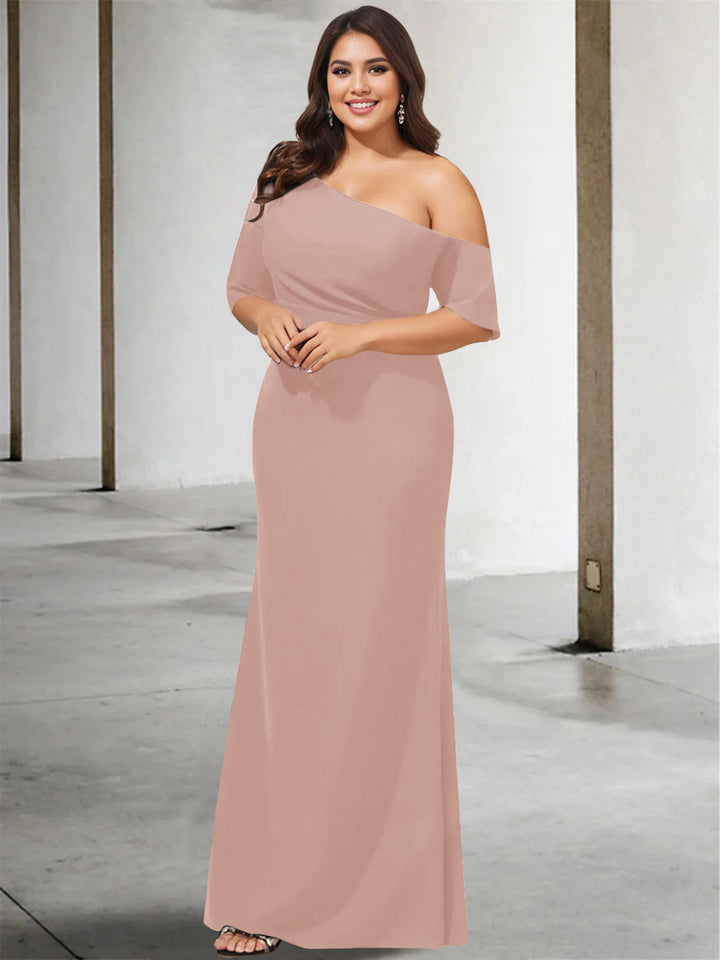 A-Line/Princess One-Shoulder 3/4 Length Sleeves Pure Colour Plus Size Floor-Length Mother of the Bride Dresses