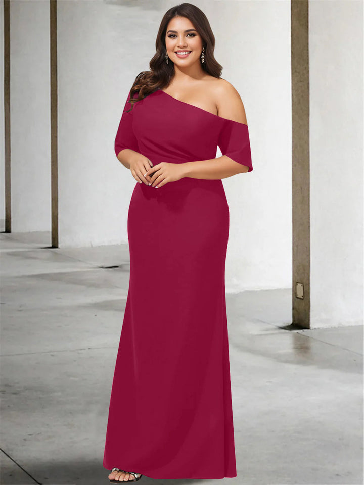 A-Line/Princess One-Shoulder 3/4 Length Sleeves Pure Colour Plus Size Floor-Length Mother of the Bride Dresses