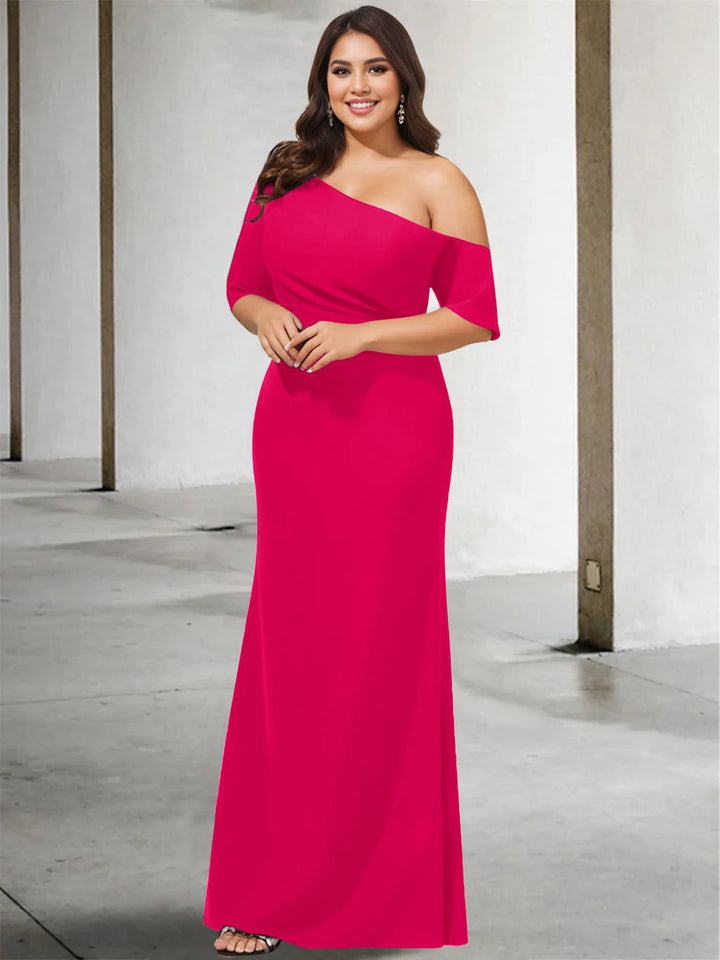 A-Line/Princess One-Shoulder 3/4 Length Sleeves Pure Colour Plus Size Floor-Length Mother of the Bride Dresses