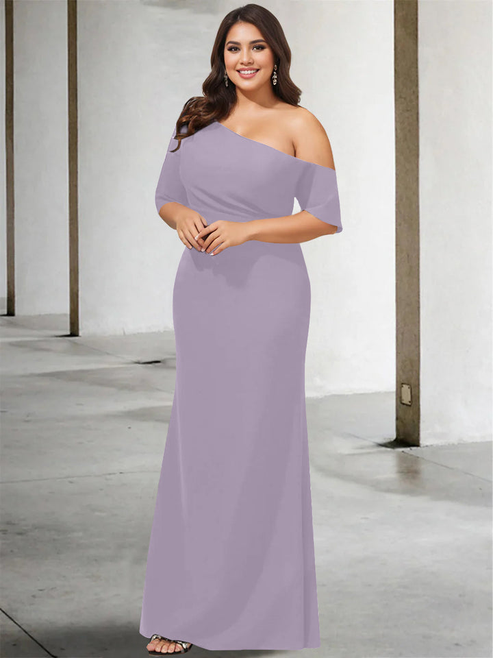 A-Line/Princess One-Shoulder 3/4 Length Sleeves Pure Colour Plus Size Floor-Length Mother of the Bride Dresses
