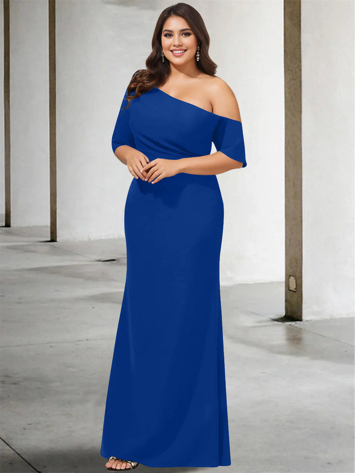 A-Line/Princess One-Shoulder 3/4 Length Sleeves Pure Colour Plus Size Floor-Length Mother of the Bride Dresses