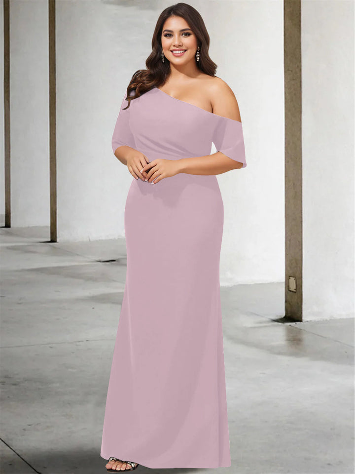 A-Line/Princess One-Shoulder 3/4 Length Sleeves Pure Colour Plus Size Floor-Length Mother of the Bride Dresses