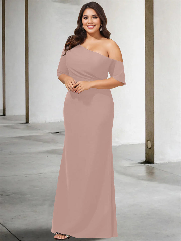 A-Line/Princess One-Shoulder 3/4 Length Sleeves Pure Colour Plus Size Floor-Length Mother of the Bride Dresses