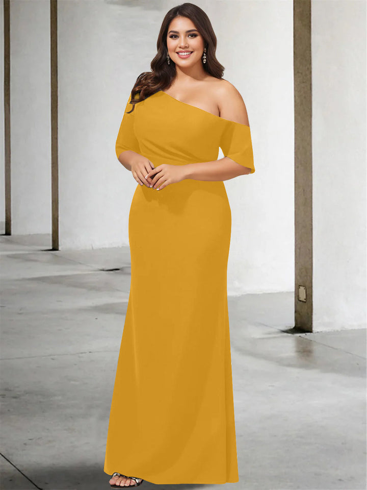 A-Line/Princess One-Shoulder 3/4 Length Sleeves Pure Colour Plus Size Floor-Length Mother of the Bride Dresses