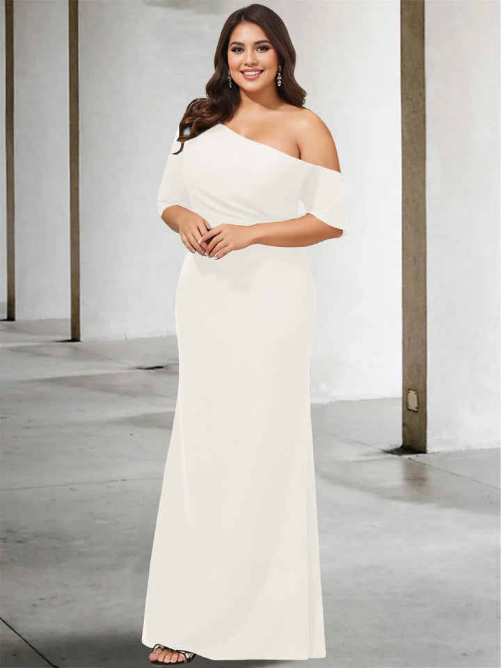 A-Line/Princess One-Shoulder 3/4 Length Sleeves Pure Colour Plus Size Floor-Length Mother of the Bride Dresses